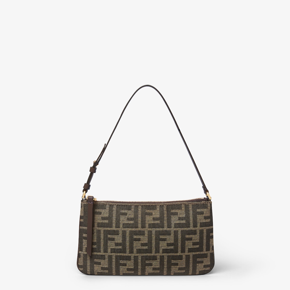 FENDI Flat Baguette Pouch Tobacco brown FF jacquard fabric pouch - Image 1